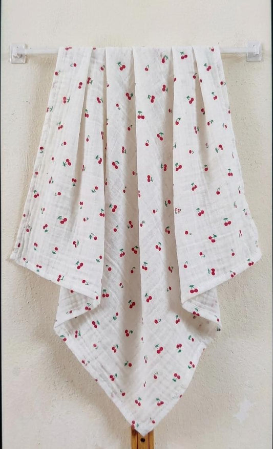 Cherry Muslin Baby Towel