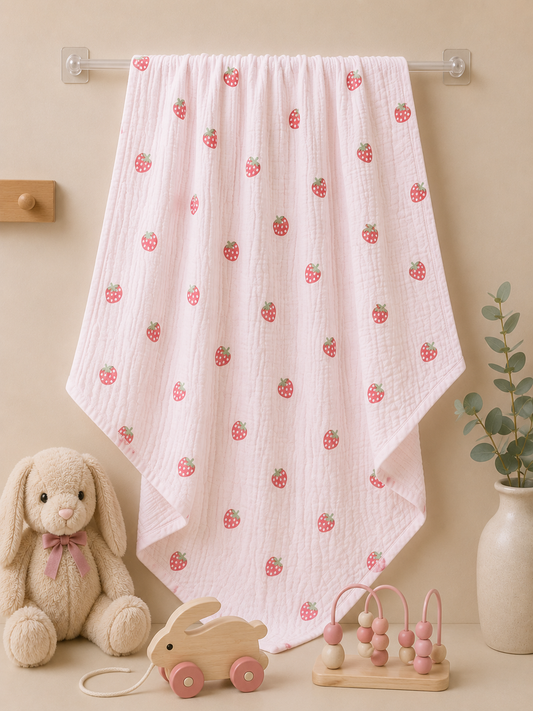 Strawberry-1 Muslin Baby Towel